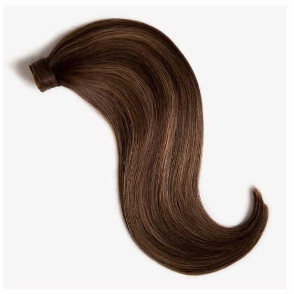 🤎 Milk & Blush 16" Clip-in Ponytail Hair Extensions Subtle Brunette Highlighted - Picture 1 of 13